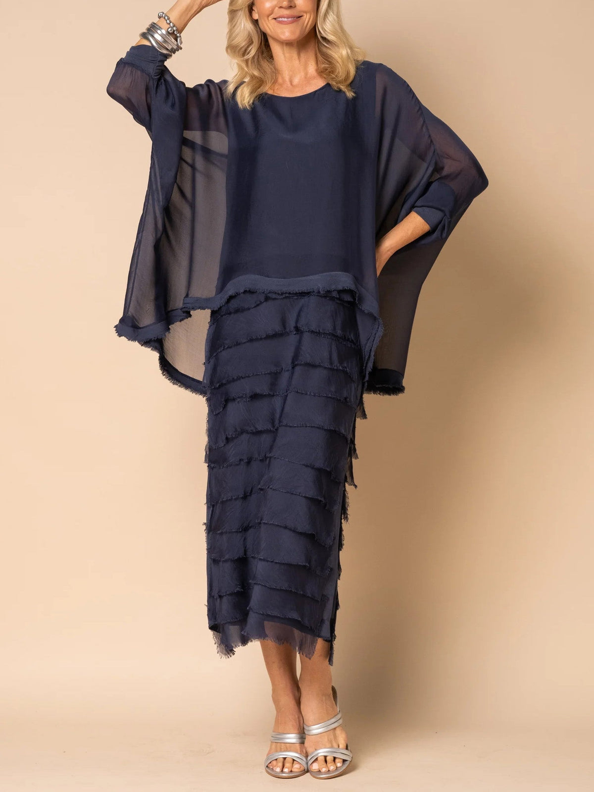 Variant image for Damen-A-Linien-Kleid, mit Fransen, Polyester, Elasthan-1