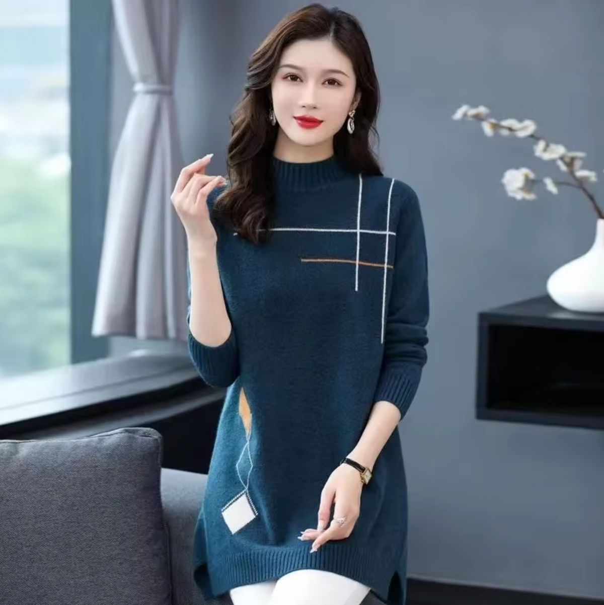 Variant image for Damen-Strickpullover, halblanger Wollmix, weich, lässige Passform-1