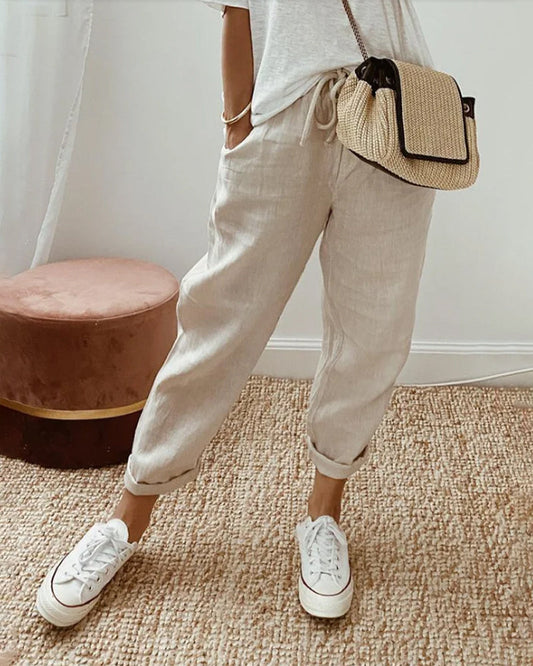 Damen-Leinenhose, Lässiges Tailliertes Leinen-1