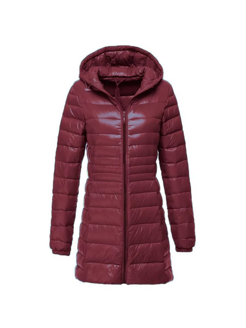 Langer Wintermantel Damen mit Kapuze Leicht Daunen Gesteppt Isolierung-1