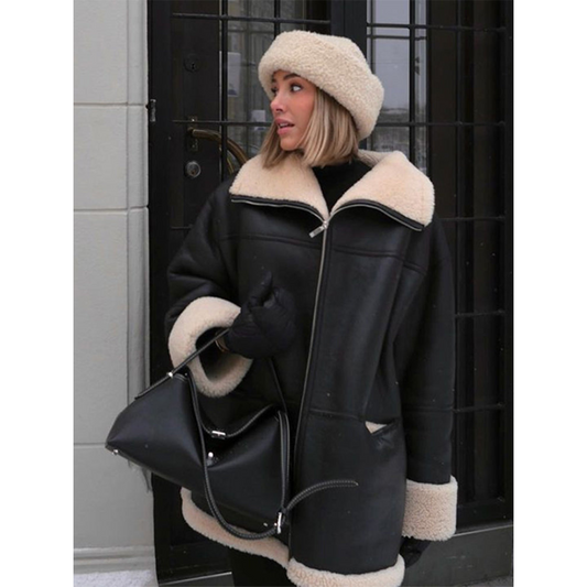 Langer Wintermantel Damen Elegant Polyester für kalte Tage-1