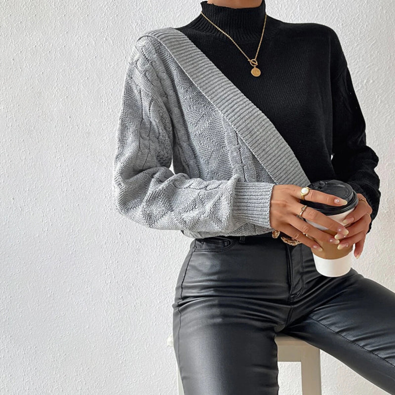 Damen-Strickpullover, langärmelig, halbhoher Kragen, weicher gemischter Stoff-5