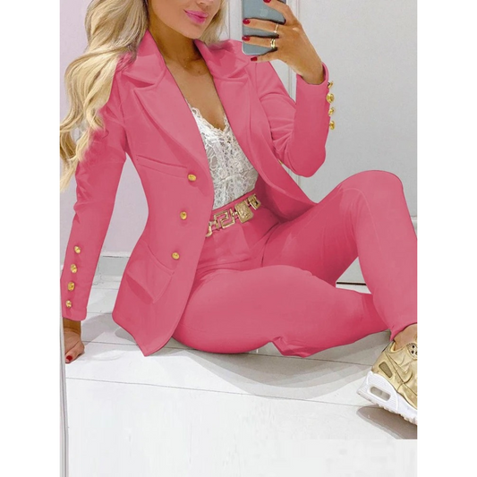 Damen Blazer mit Groß Kragen und Hose in Polyester-1