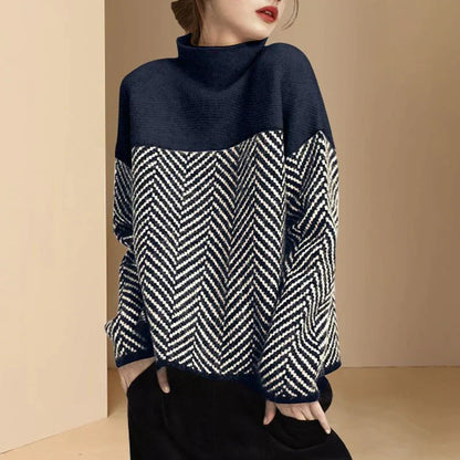 Variant image for Damen-Strickpullover, hoher Kragen, Fischgrätmuster, weiches Acryl-1