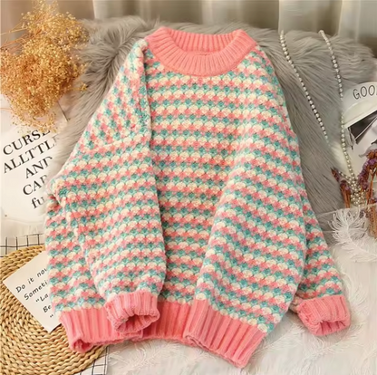 Damen Oversized Pullover Streifen Gestrickt-1