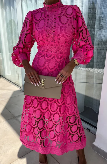 Damen-Midikleid, romantisch, leichtes Material, für Hochzeit und Feste-1