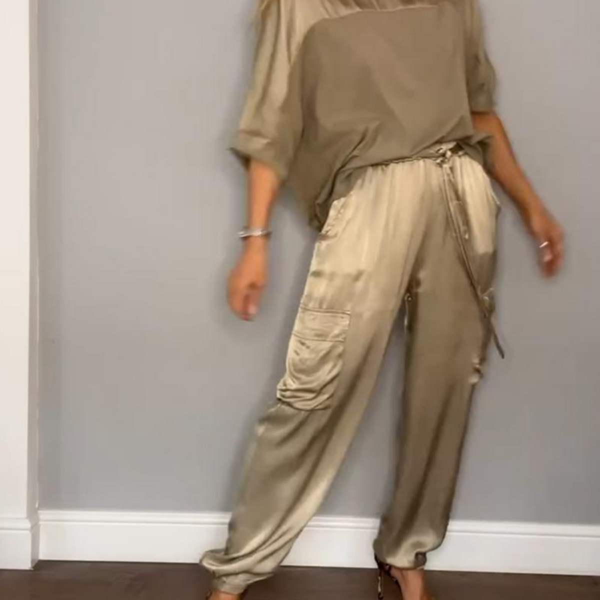 Damen-Set aus Satinhose und Top, lässig, Satin-1