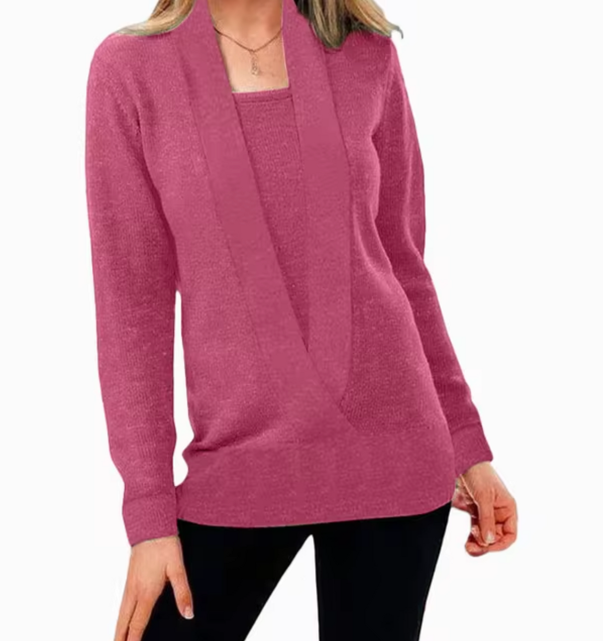 Damen-Strickpullover, tiefer V-Ausschnitt, lange Ärmel, weiche Faser-1