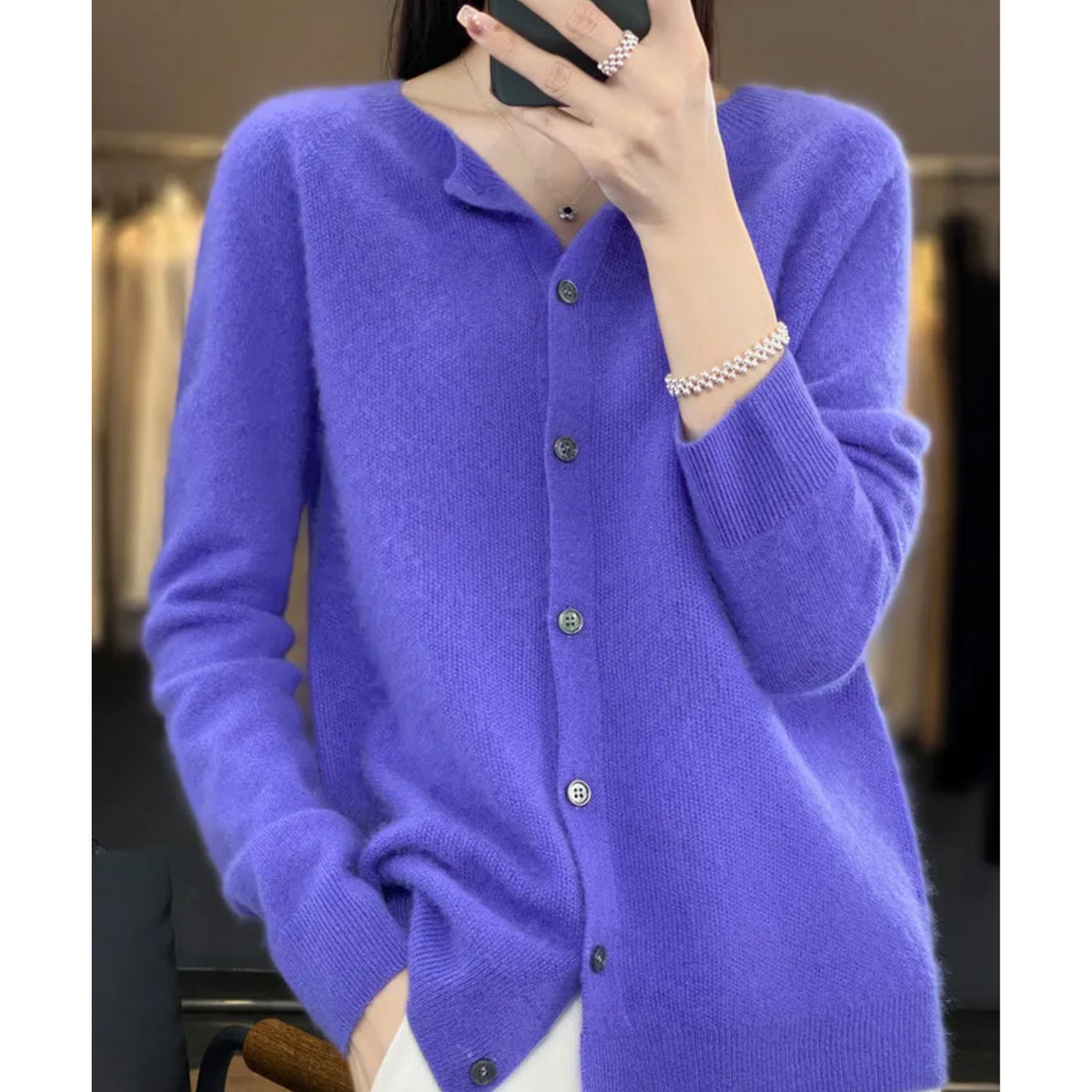 Variant image for Lange Strickjacke Damen Weiche Acrylmischung Rundhals-11