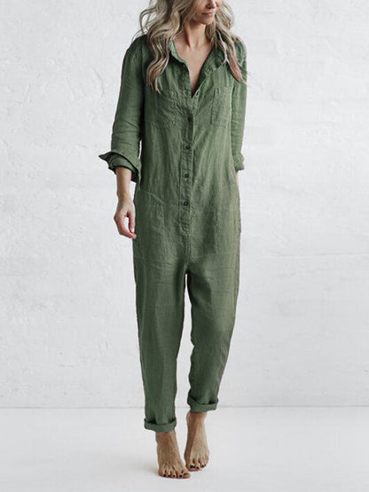 Variant image for Damen-Jumpsuit Langarm Leinen-Baumwolle-Polyester-1