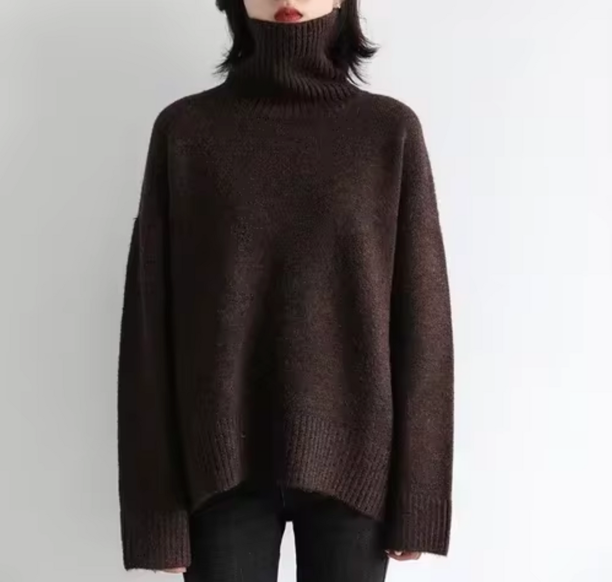 Damen-Rollkragenpullover aus weicher Baumwolle – monochromes Design mit weiter Passform für Herbst und Winter 5
