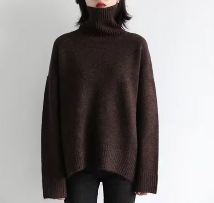 Damen-Rollkragenpullover aus weicher Baumwolle – monochromes Design mit weiter Passform für Herbst und Winter 5