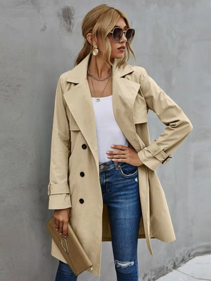 Damen-Trenchcoat, klassisches Design, Polyester, lange Ärmel-2