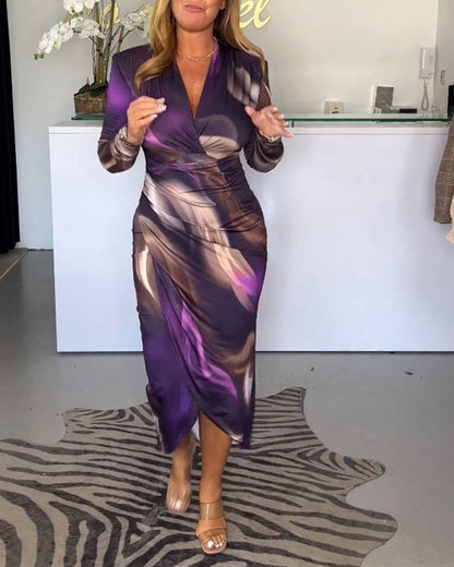 Damen-Midikleid, lange Ärmel, Polyester-5