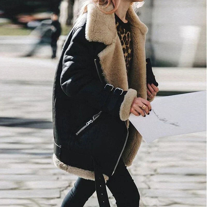 Variant image for Damen-Mantel, elegant Lammfell, Winterjacke-5
