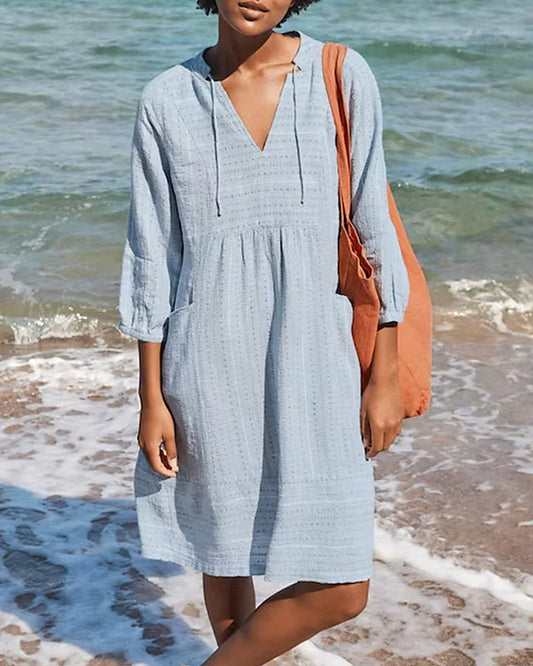 Damen-A-Linien-Kleid, V-Ausschnitt, leichtes Material-1