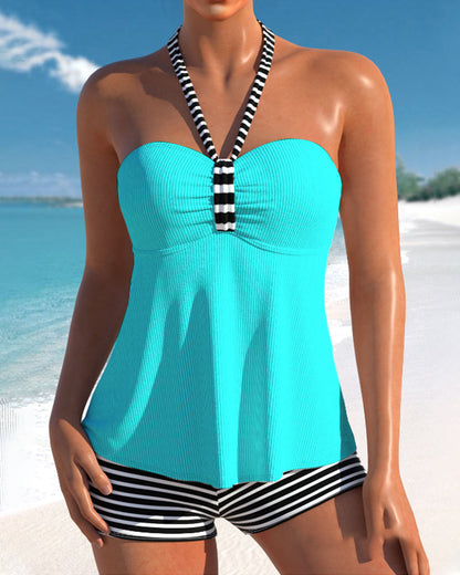 Damen-Partytop mit Halterneck, gestreift, aus 100% Baumwolle-2