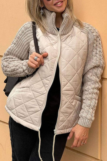 Variant image for Damen-casual-Jacke, Reißverschluss, Patchwork-Design, weiche Stoffmischung-1