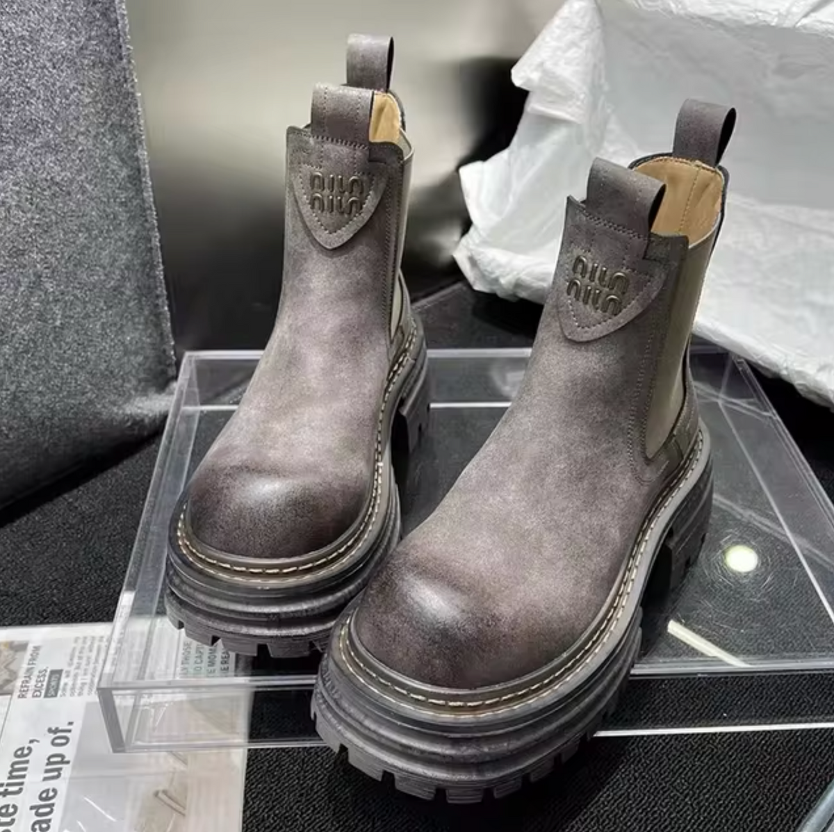 Damen-Stiefel, Plateau, Leder, grobe Sohle-1