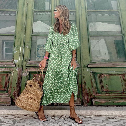 Damen-Maxikleid mit Print aus leichtem Material für Sommerveranstaltungen-1