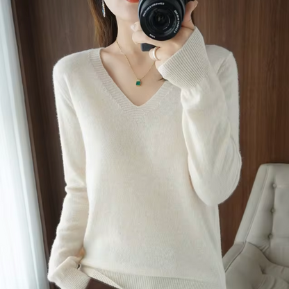 Damen-Strickpullover, V-Ausschnitt, leichtes Material, lockere Passform-1