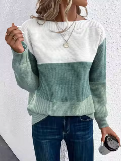 Damen-Strickpullover, dreifädig Patchwork, Design, weicher warmer Stoff-1