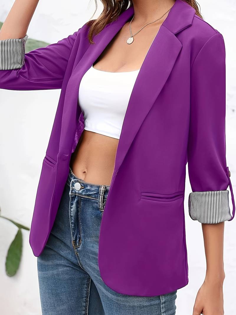 Damen Blazer Offene Front Lockerer Stil Hochwertiger Stoff-5