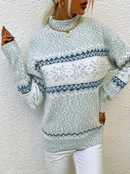 Damen-Pullover, Schneeflocken, stehkragen, Kragen, hochwertiges Material-2