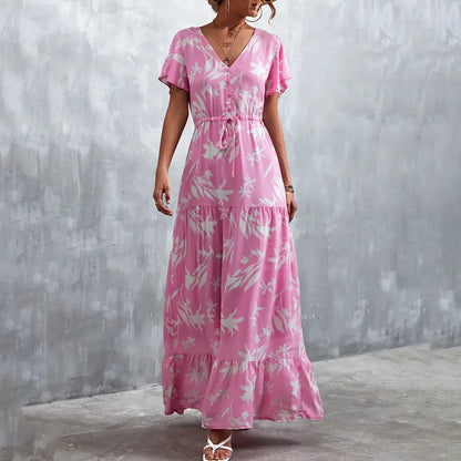 Langes Kleid Damen Leicht Gemustert Maxikleid für sommerliche Festlichkeiten-2