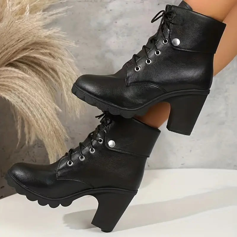Damen-Stiefeletten mit Schnürung, Plateau, farbiges Leder-3