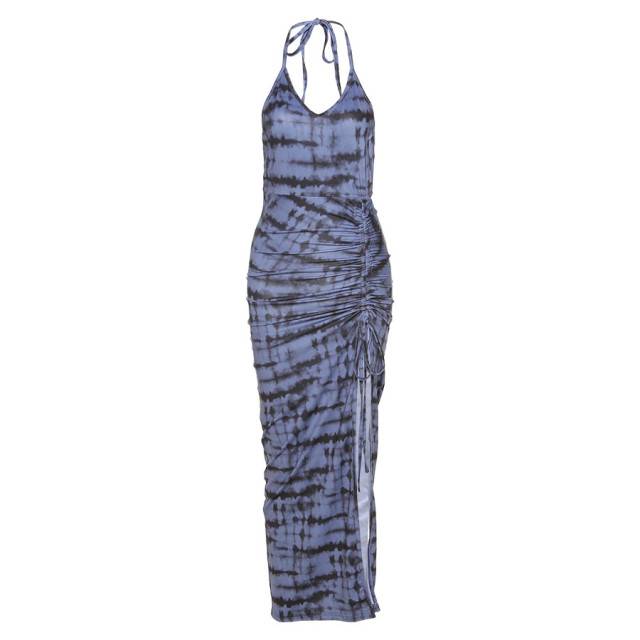 Maxikleid Damen Batik-Design Polyester-Spandex für Sommer-1