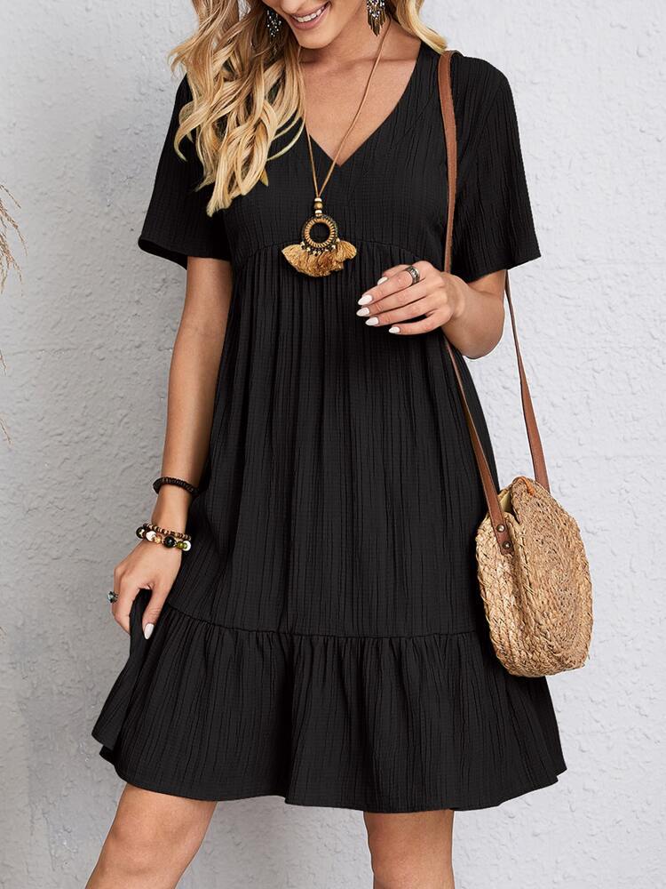 Damen-Sommerkleid, V-Ausschnitt, einfarbig, weicher Stoff 4