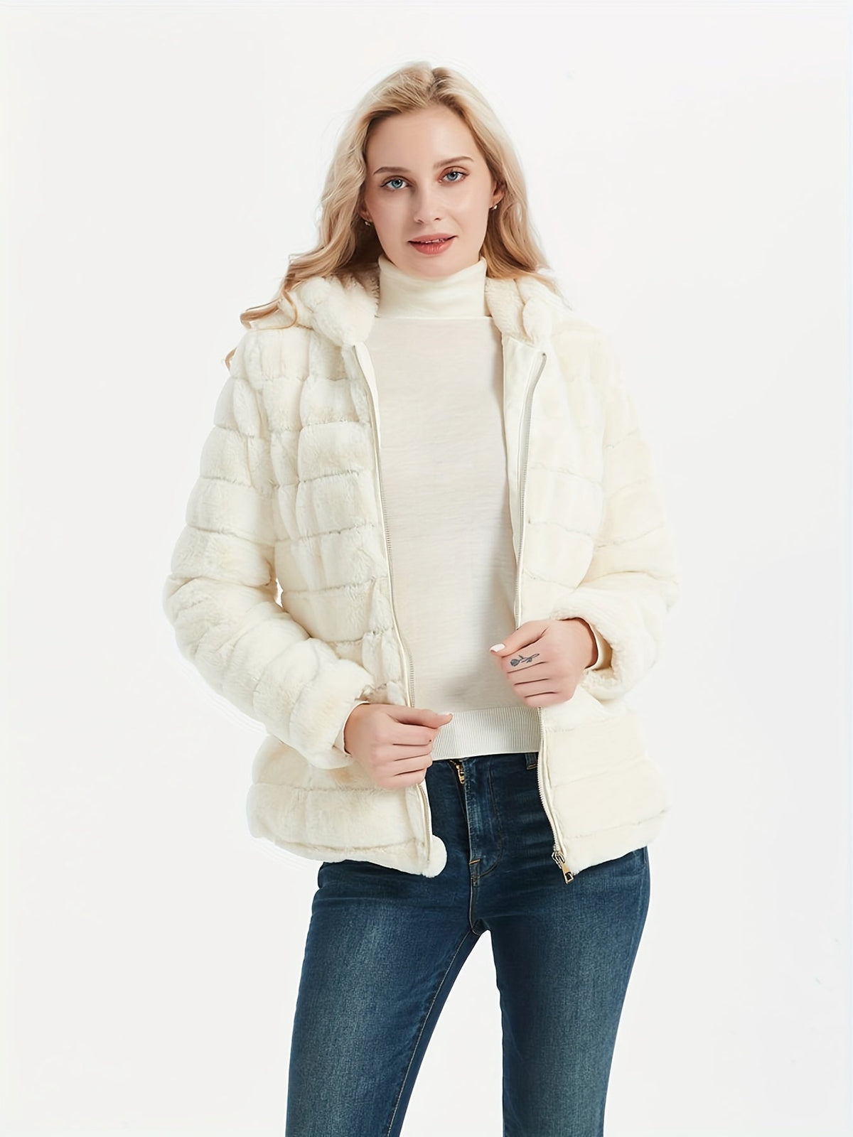 Damenjacke Teddy mit Kapuze Weicher Teddy-Stoff-5