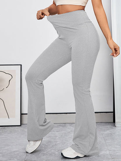 Damen-Hose, hohe Taille, ausgestellt, Stretchmaterial-5