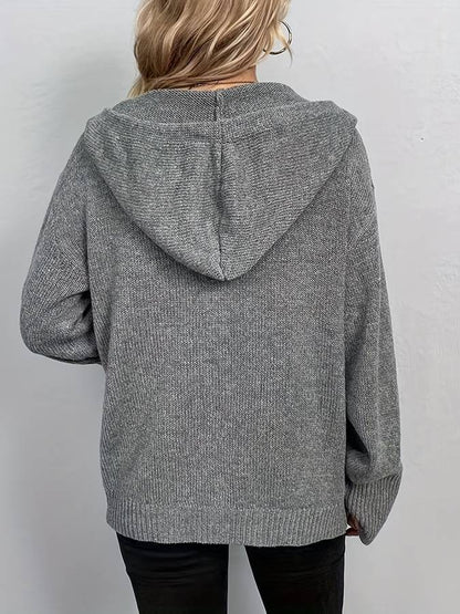 Damen-Hoodie Knopfverschluss Bequeme Baumwolle-3
