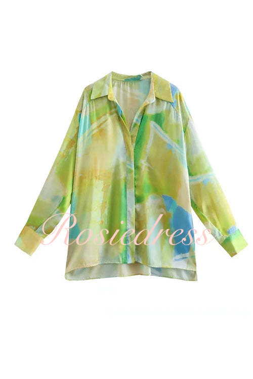 Damen Bluse Langarm Batik Baumwolle Polyester-2
