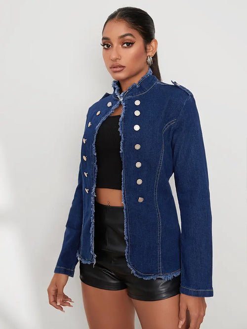 Damen-Langarm-Denimjacke, Klassisches Design, Hochwertiger Denim-1