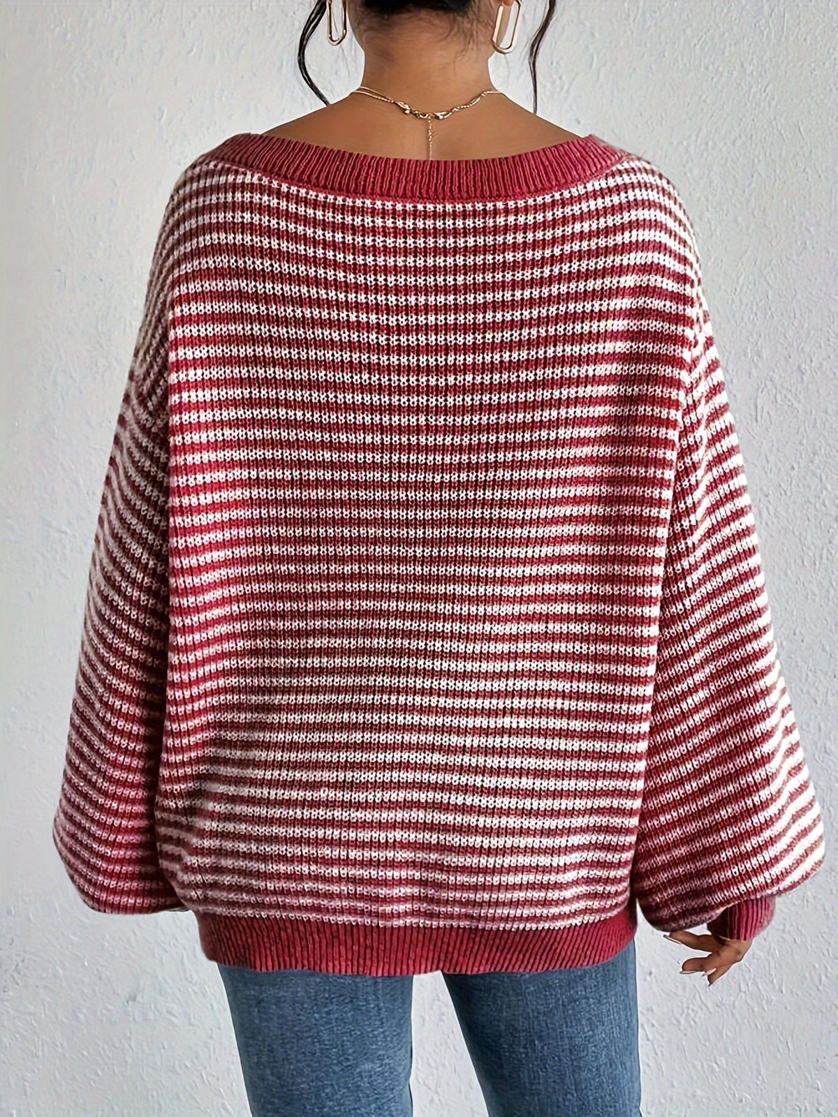 Damen-Oversize-Strickpullover, gestreift, Baumwolle-5
