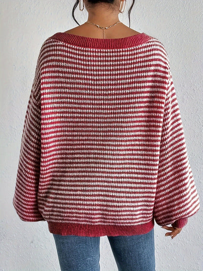 Damen-Oversize-Strickpullover, gestreift, Baumwolle-5
