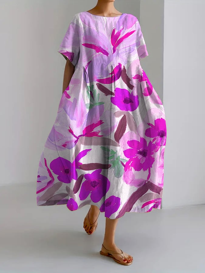 Damen-Freizeitkleid, Retro, Blumenmuster, atmungsaktiver Stoff-2