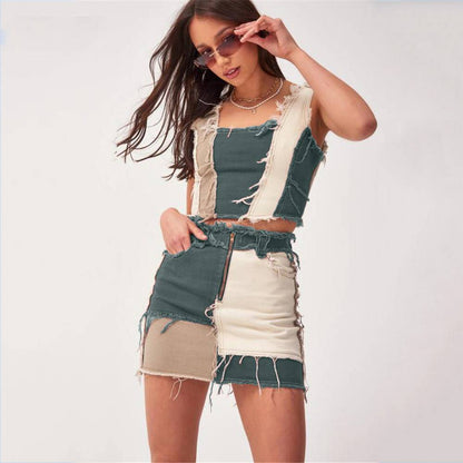 Mini-Jeansrock für Damen in A-Linienform aus Baumwolle und Spandex – bequemes und zeitloses Design mit Taschen 2