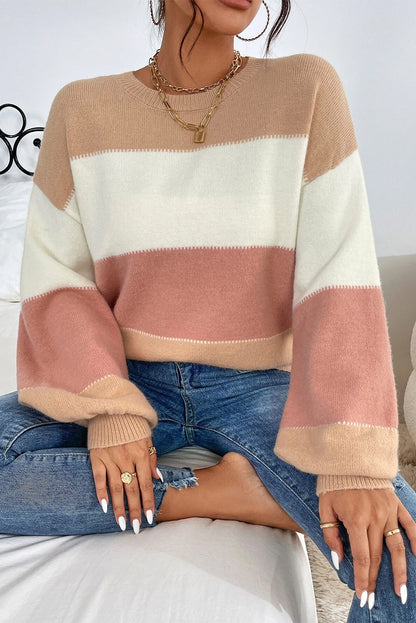 Damen-Strickpullover mit Trompetenärmeln, gestreift, aus 100% Baumwolle-2