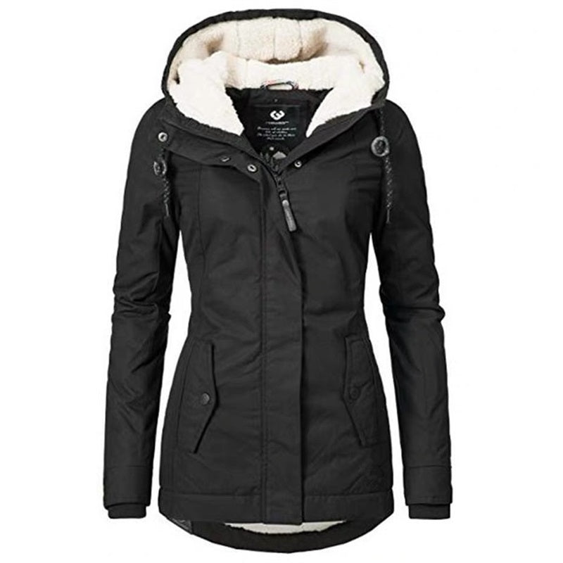 Damenjacke mit Kapuze und warmem Futter, femininer Schnitt, hochwertiges Material 13