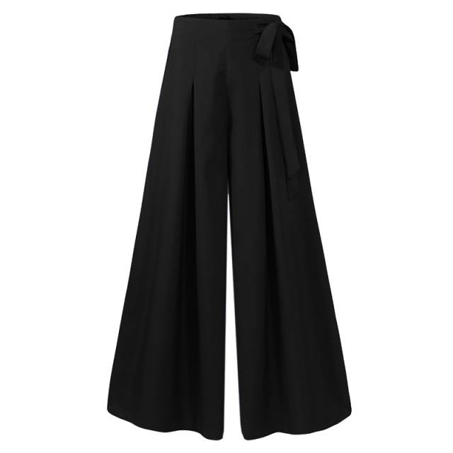 Damen-Hose, hohe Taille, leichtes Polyester, Spandex, schick, mit elastischem Bund-1