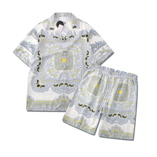Geblümtes Strand-Set für Damen aus Polyester – lässiges Hemd und kurze Hosen für Sommeraktivitäten 1