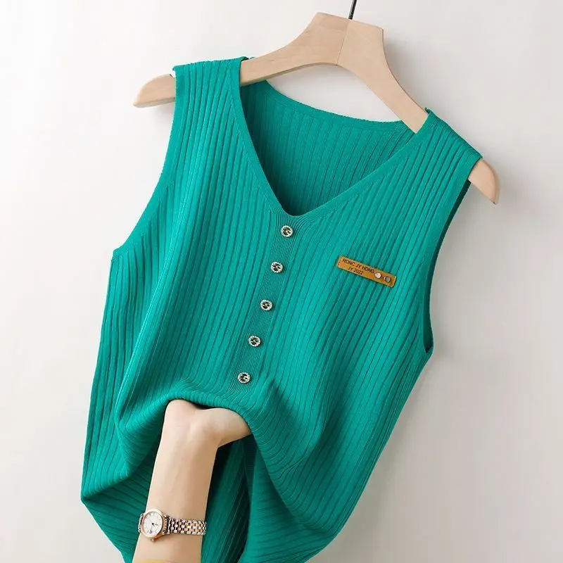 Damen-Top ärmellos, gestrickt, mit V-Ausschnitt aus hochwertigem Strick-3