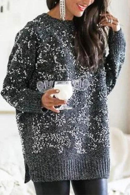 Variant image for Damen-Pullover, mit Rundhals, mit Pailletten und Seitenschlitzen, aus Baumwolle und Polyester-2