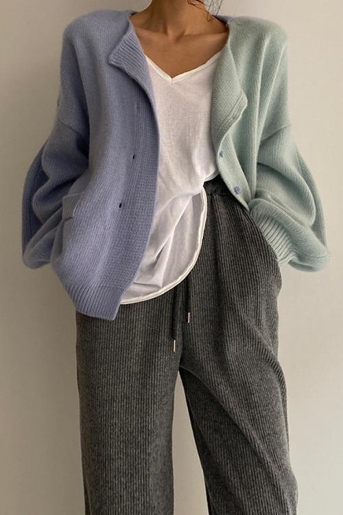 Damenpullover Strickjacke Farbblock langärmlig Baumwolle Polyester-2