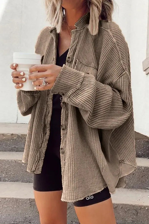 Damenjacke Waffelcord mit Revers und Knopfverschluss für Damen-2