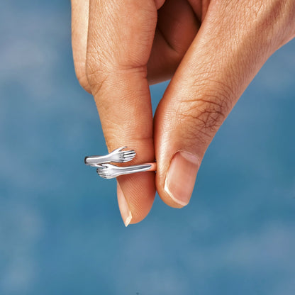 Ring, verstellbar, aus Silber, mit Umarmung, Symbol-3